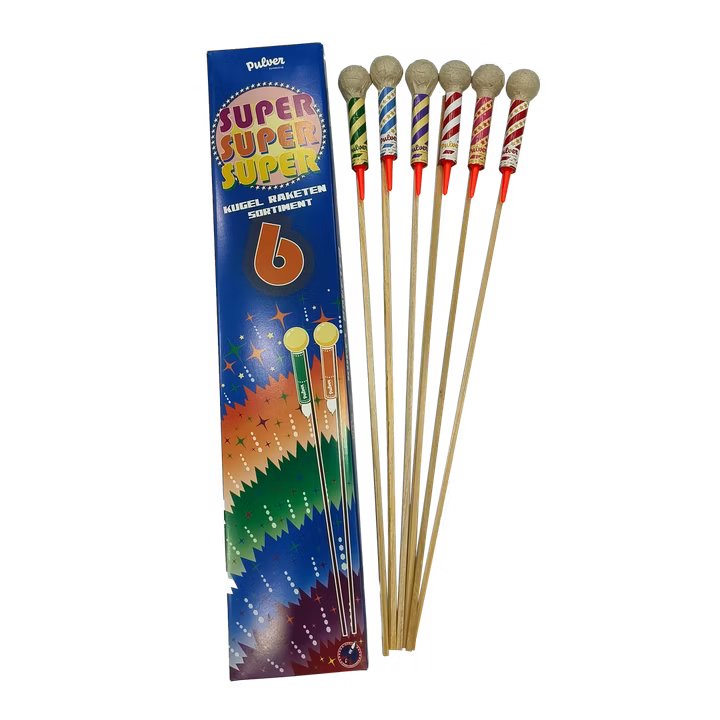 Pulver Pyrotechnik "Super 6" Kugelraketen Mix 40mm PP-SHR-40