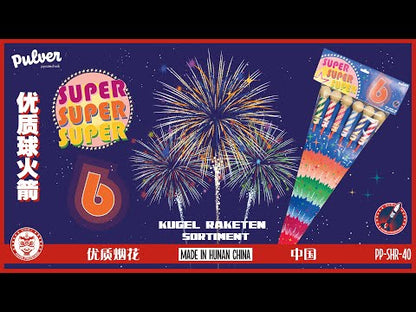 Pulver Pyrotechnik Super 6 Kugelraketen Mix 40mm PP-SHR-40-PVC