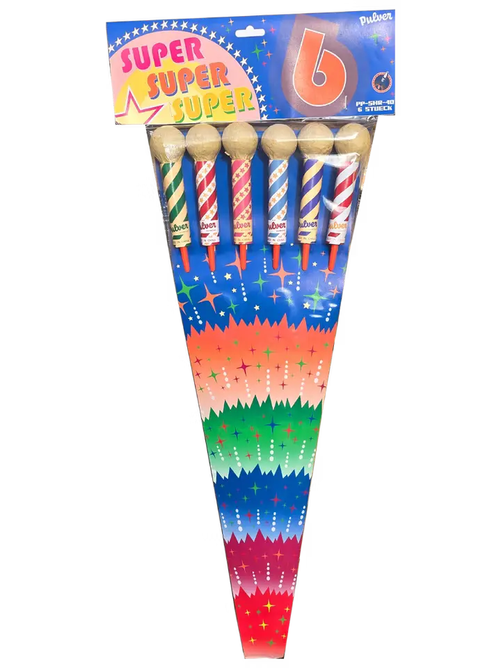 Pulver Pyrotechnik Super 6 Kugelraketen Mix 40mm PP-SHR-40-PVC - HansePyro
